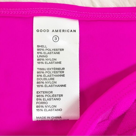 GOOD AMERICAN Hot Pink Triangle String Bikini Waist Tie Jacquard Large 3 New - Picture 9 of 10